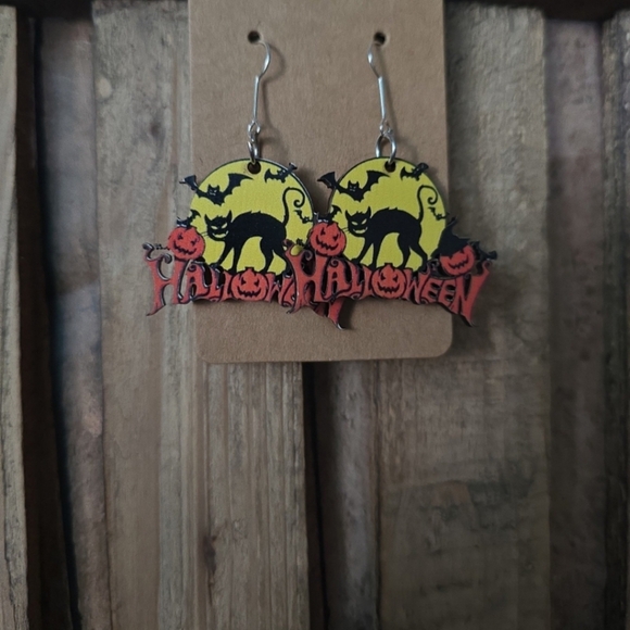 Halloween Wooden Earrings - Picture 1 of 1
